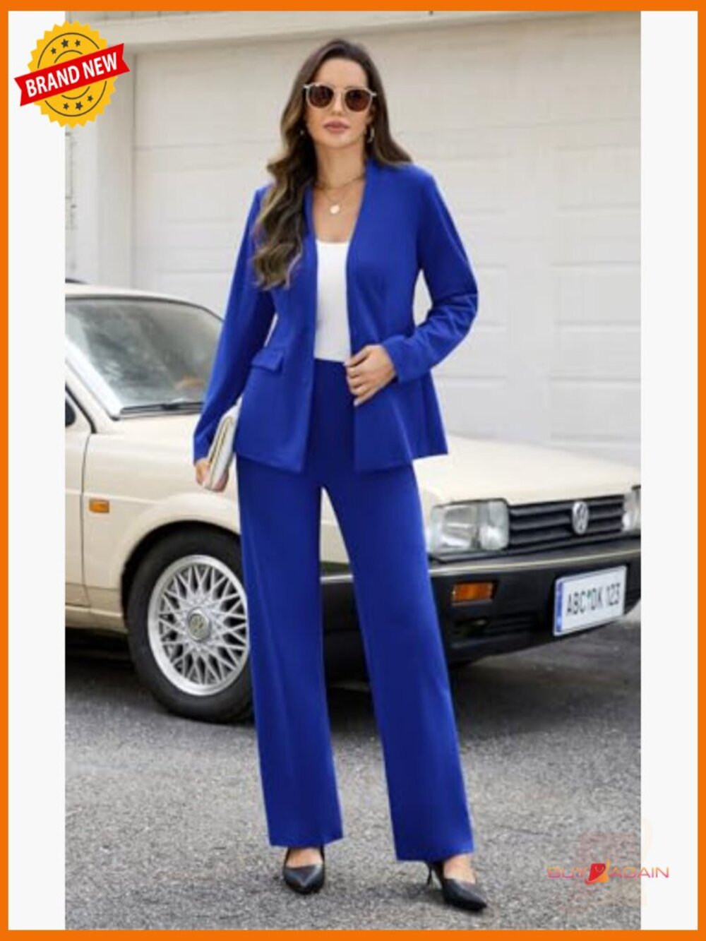Women's 2 Piece Pantsuit Set Business Casual Blazer & Straight Leg Pants Office - Picture 3 of 7